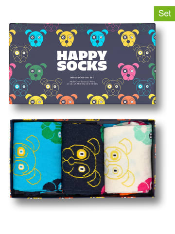 Happy Socks 3tlg. Geschenkset in Hellblau/ Schwarz/ Weiß