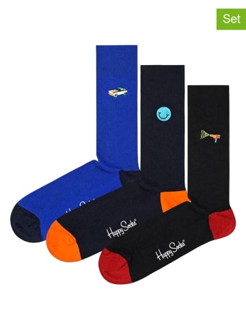 Happy Socks 3er-Set: Socken in Blau/ Dunkelblau/ Schwarz