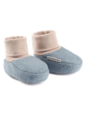 Hofbrucker Wollwalk-Babyschühchen in Blau/ Beige