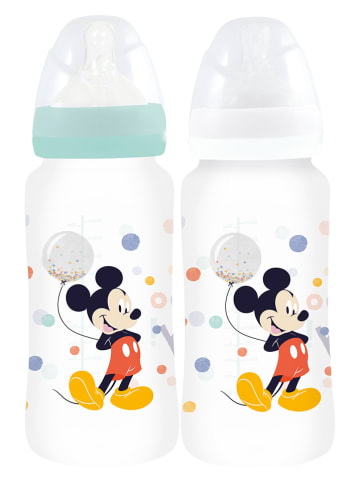 Disney Mickey Mouse 2-delige set: babyflessen "Mickey" turquoise/wit - 360 ml