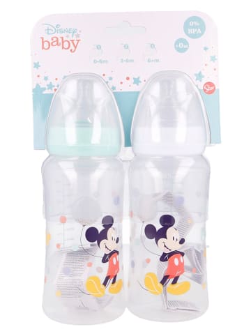 Disney Mickey Mouse 2-delige set: babyflessen "Mickey" turquoise/wit - 360 ml