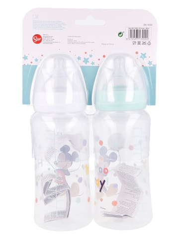 Disney Mickey Mouse 2er-Set: Babyflaschen "Mickey" in Türkis/ Weiß - 360 ml