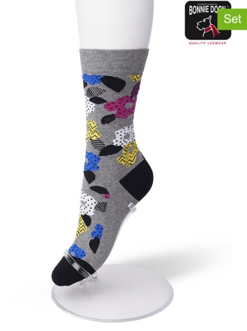 Bonnie Doon 2-delige set: sokken "Big Flower" grijs/meerkleurig