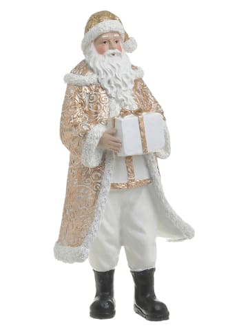 InArt Decoratief figuur "Santa" goudkleurig/wit - (B)11 x (H)25 x (D)9 cm