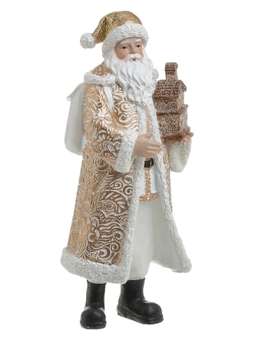 InArt Decoratief figuur "Santa" goudkleurig/wit - (B)10 x (H)23 x (D)9 cm