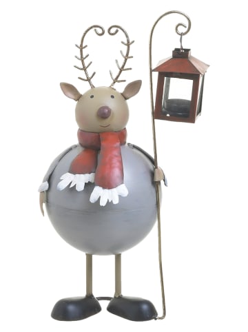 InArt Decoratief figuur "Reindeer" grijs/taupe/rood - (B)18 x (H)31 x (D)11 cm