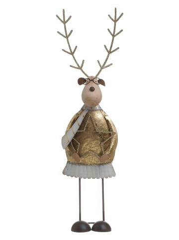 InArt Decoratief figuur "Reindeer" goudkleurig/wit - (B)9 x (H)30 x (D)6 cm