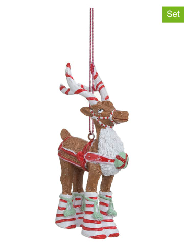 InArt 8-delige set: kerstboomversieringen lichtbruin/wit/rood - (B)5 x (H)10 x (D)4 cm