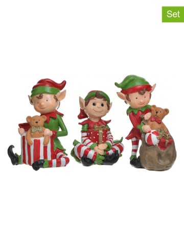 InArt 3er-Set: Dekofiguren "Elf" in Grün/ Rot/ Beige - (B)14 x (H)20 x (T)9 cm