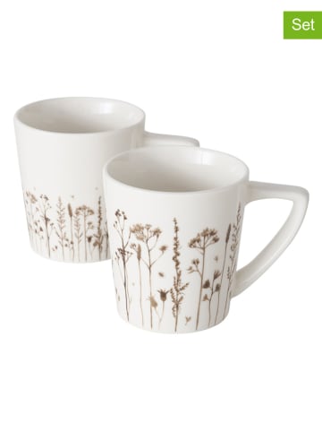 Boltze 2-delige set: koppen "Kamina" wit/lichtbruin - 300 ml