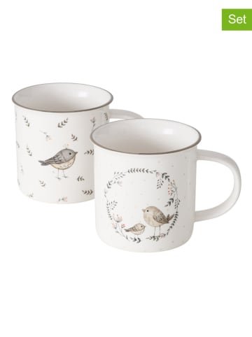 Boltze 2-delige set: mokken "Wrennie" wit - 400 ml