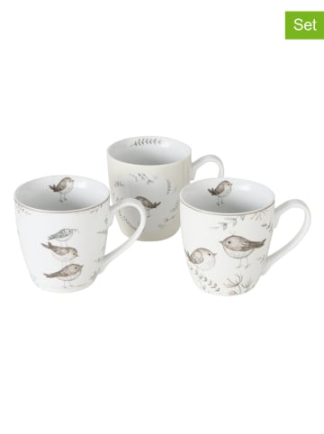 Boltze 3-delige set: mokken "Wrennie" wit - 400 ml