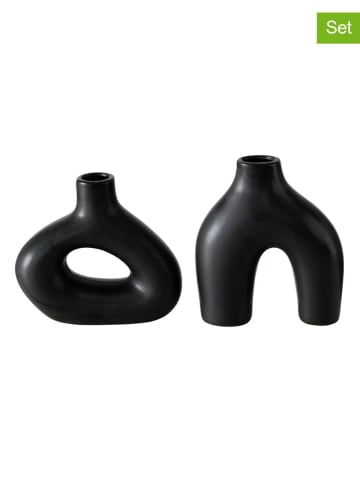 Boltze 2-delige set: vazen "Metty" zwart - (H)18 cm