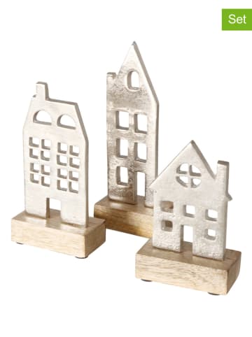 Boltze 3er-Set: Dekoaufsteller "Haus" in Silber/ Beige