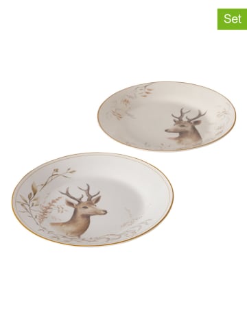 Boltze 2-delige set: ontbijtborden "Maria" wit/bruin - Ø 20 cm