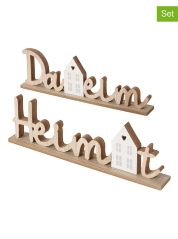 Boltze 2er-Set: Dekoaufsteller "Daheim & Heimat" in Beige - (B)40 x (H)12 cm