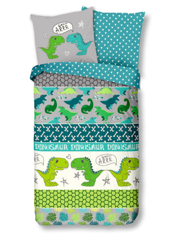 Good Morning Beddengoedset "Dinosaur" mintgroen/wit/groen