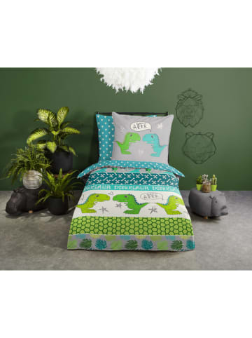 Good Morning Beddengoedset "Dinosaur" mintgroen/wit/groen