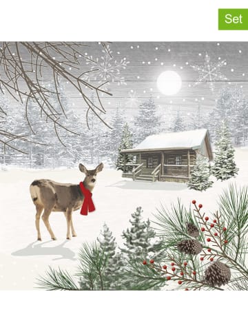 ppd 2er-Set: Servietten "Wintry Deer" in Grau/ Weiß - 2x 20 Stück