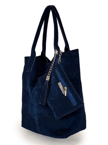 Florence Bags Skórzany shopper bag "Croas" w kolorze granatowym - 33 x 40 x 15 cm