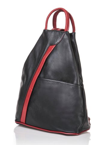 Florence Bags Leder-Rucksack "Stax" in Schwarz/ Rot - (B)31 x (H)24 x (T)12 cm