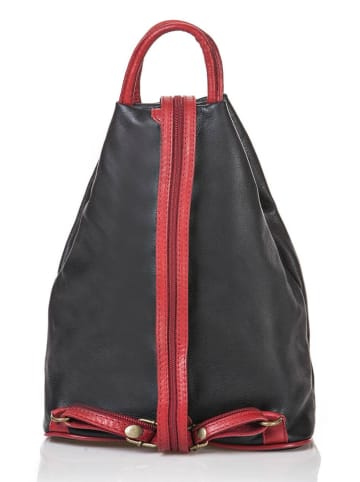Florence Bags Skórzany plecak "Stax" w kolorze czarno-czerwonym - 31 x 24 x 12 cm