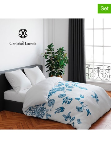 CXL by Christian Lacroix 2er-Set: Satin-Bettwäsche-Sets in Weiß/ Hellblau