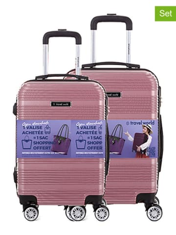 Travel World 2-delige hardcase-trolleyset lichtroze