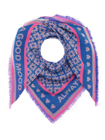 Zwillingsherz Vierkante sjaal "Gesina" blauw/roze - (L)110 x (B)110 cm
