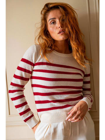 Maison Héritage Cashmere Kaschmir-Pullover in Creme/ Rot