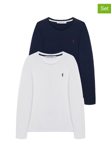 Polo Club 2er-Set: Longsleeves in Weiß/ Dunkelblau