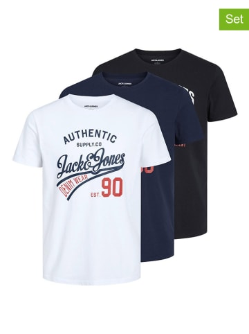 Jack & Jones 3er-Set: Shirts in Weiß/ Schwarz/ Dunkelblau
