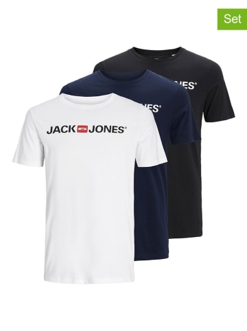 Jack & Jones 3er-Set: Shirts in Weiß/ Schwarz/ Dunkelblau