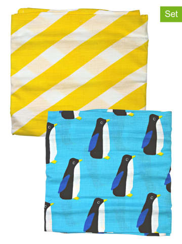 Toby Tiger 2er-Set: Spucktücher in Blau/ Gelb - (L)75 x (B)75 cm