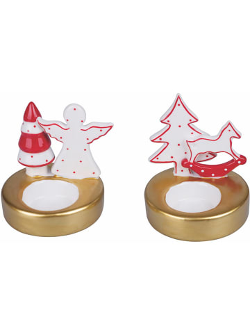 Villa d´Este 2-delige set: theelichthouders rood/goudkleurig/wit  - (H)10 cm