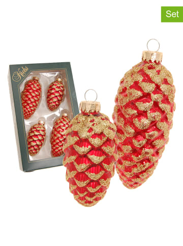 Krebs Glas Lauscha Christbaumornamente "Tannenzapfen" in Hellbraun/ Grün - 4 Stück