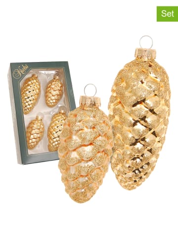 Krebs Glas Lauscha Kerstornamenten "Dennenappels" lichtbruin/groen - 4 stuks