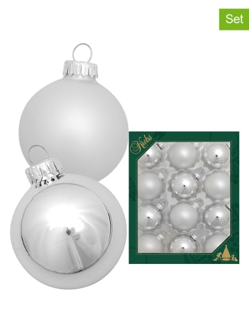 Krebs Glas Lauscha 12er-Set: Christbaumkugeln in Silber - Ø 5 cm