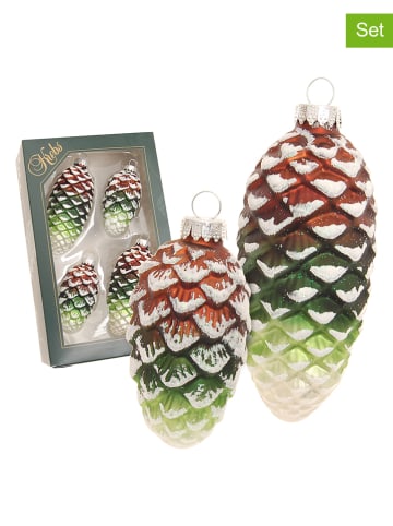 Krebs Glas Lauscha Christbaumornamente "Tannenzapfen" in Hellbraun/ Grün - 4 Stück