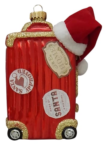 Krebs Glas Lauscha Kerstornament "Santas Reisekoffer" rood - (L)11 cm