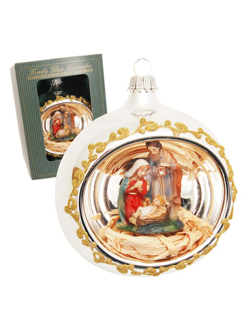 Krebs Glas Lauscha Bombka w kolorze srebrnym ze wzorem - Ø 8 cm