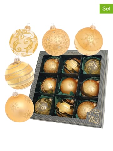 Krebs Glas Lauscha 9er-Set: Christbaumkugeln in Gold - Ø 8 cm