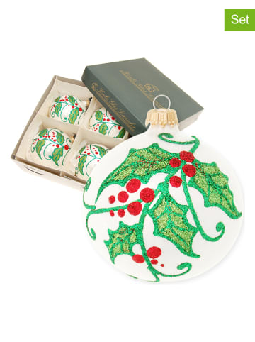 Krebs Glas Lauscha 4-delige set: kerstballen wit/groen - Ø 10 cm