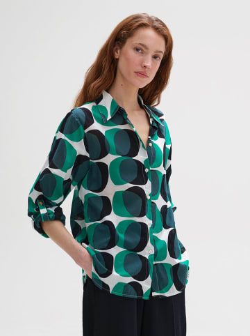 OPUS Bluse "Fumine witty" in Grün/ Weiß