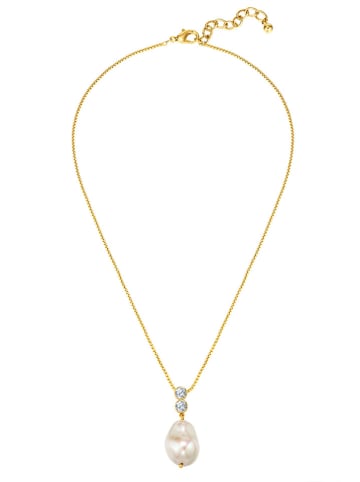 Perldesse Vergold. Halskette mit Perle und Edelsteinen - (L)46 cm
