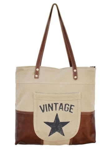 Anticline Skórzany shopper bag w kolorze beżowo-brązowym - 43 x 35 cm