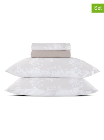 Cacharel 4tlg. Set: Satin-Bettlaken und Kissenbezüge in Beige/ Grau