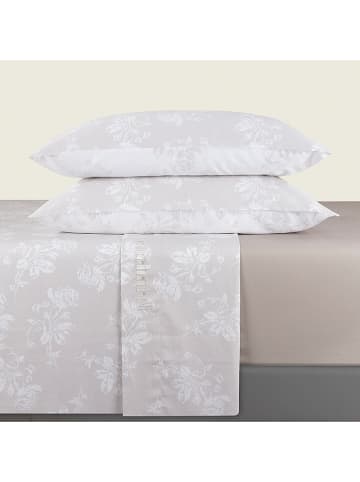 Cacharel 4tlg. Set: Satin-Bettlaken und Kissenbezüge in Beige/ Grau