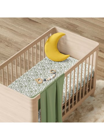 Cacharel textiles Satin-Bettlaken "Floraison de Roses" in Weiß/ Grün