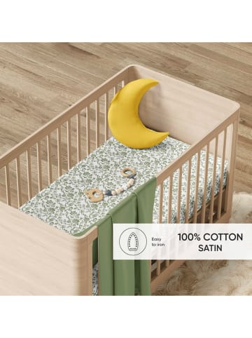 Cacharel textiles Satijnen bedlaken "Floraison de Roses" wit/groen